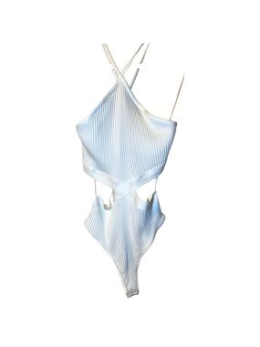 Zara White Ribbed Halter Cutout Thong Bodysuit Size L
